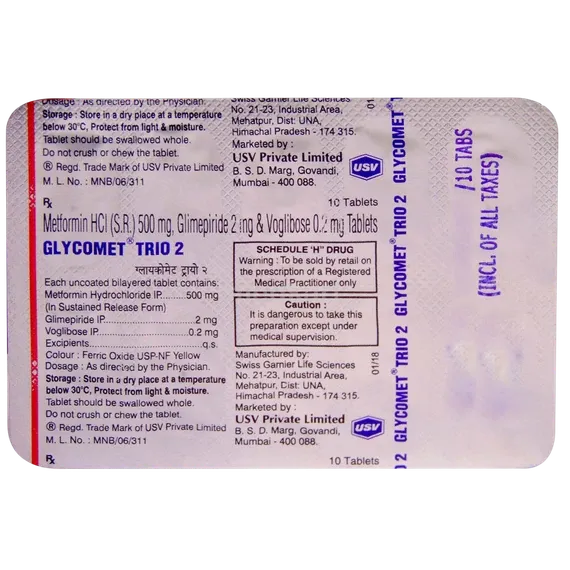 glycomet trio 2mg tablet 10's